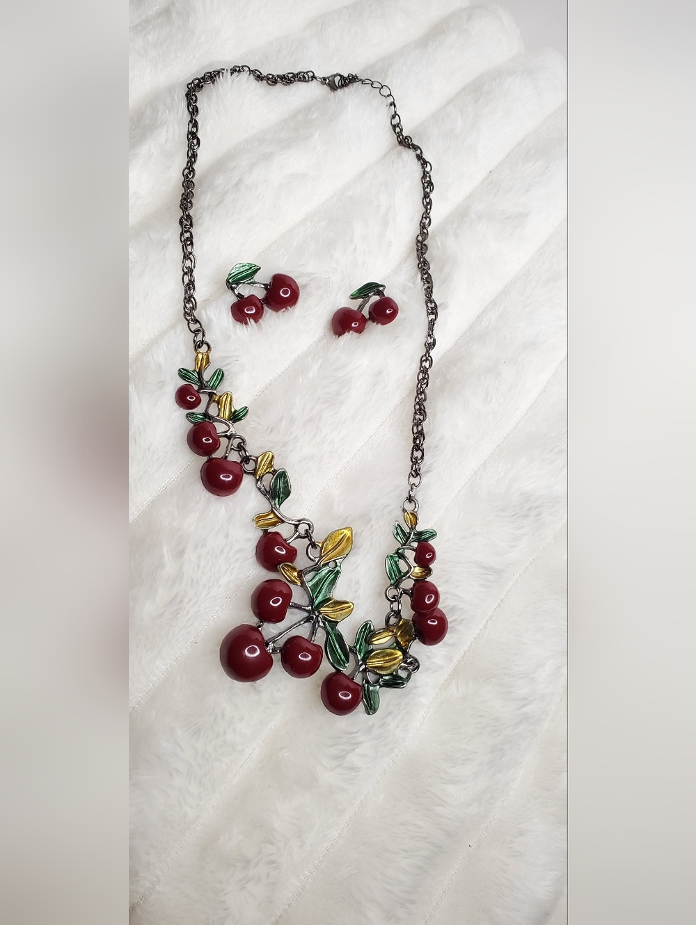 Cherry 🍒Necklace With Earrings SET New Without Tags
